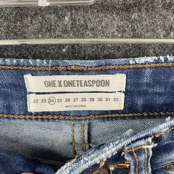 One X One Teaspoon Shorts Cut-Off Denim Blue Harlets High Rise Womens Size 24 EU - Picture 3 of 8